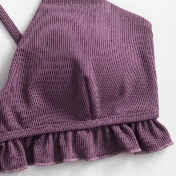 ZAFUL Ruffled Crisscross Ribbed Bikini Swimsuit - Dull Purple S - Picture 6 of 7